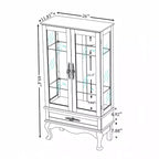 Vitrine d'angle éclairée avec portes et étagères en verre trempé - Élégante vitrine en merisier avec ampoule pour la décoration du salon et de la chambre
