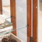 Vitrine d'angle éclairée avec portes et étagères en verre trempé - Élégante vitrine en merisier avec ampoule pour la décoration du salon et de la chambre