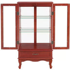 Vitrine d'angle éclairée avec portes et étagères en verre trempé - Élégante vitrine en merisier avec ampoule pour la décoration du salon et de la chambre