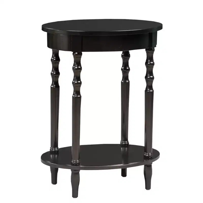 HomeStock Belmont Table d'appoint ovale 52 cm, Table d'appoint traditionnelle en bois massif avec étagère de rangement inférieure pour le salon ou le bureau