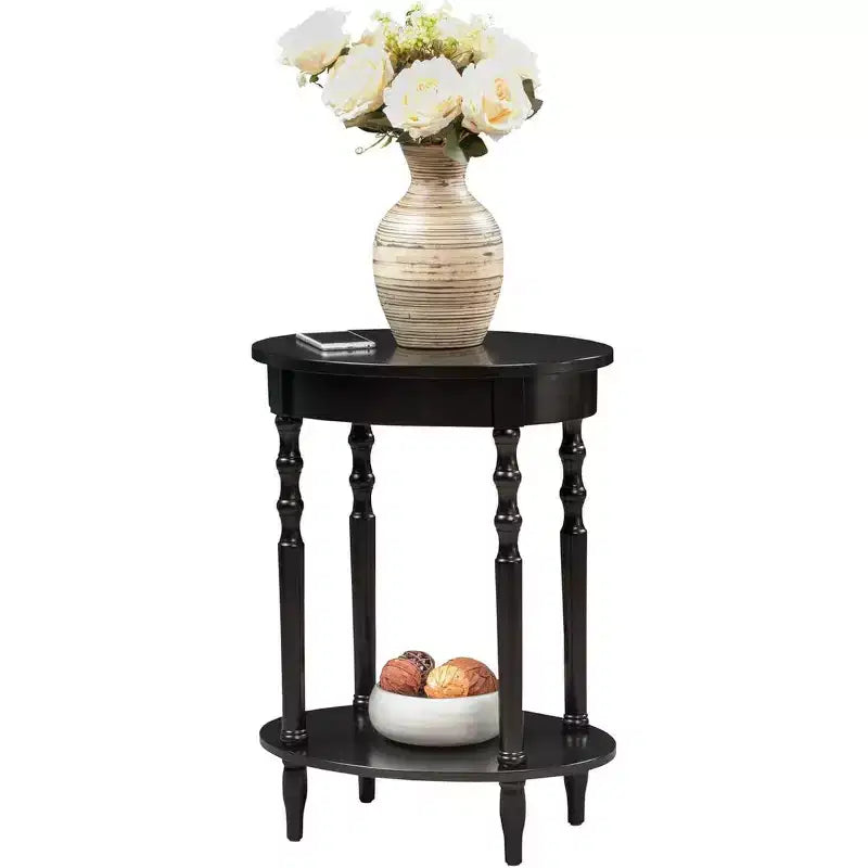 HomeStock Belmont Table d'appoint ovale 52 cm, Table d'appoint traditionnelle en bois massif avec étagère de rangement inférieure pour le salon ou le bureau