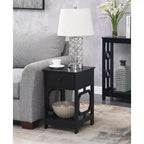Table d'appoint HomeStock Belmont à 1 tiroir avec motif latéral octogonal, deux étagères et un tiroir coulissant, table d'appoint élégante pour le rangement de la chambre