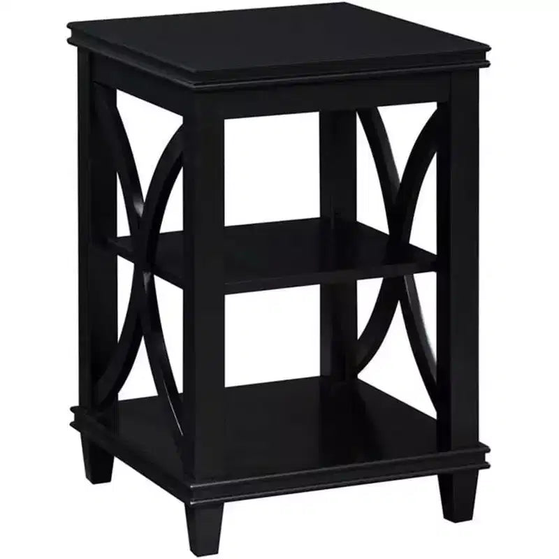 Table d'appoint HomeStock Belmont avec côtés en X doux et deux étagères, en bois d'hévéa massif avec placage de chêne pour le rangement du salon
