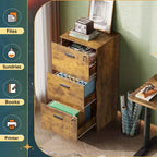 Meuble de classement vertical GALAXHERO à 3 tiroirs en bois avec serrure - Rangement pour bureau à domicile et support d'imprimante pour formats lettre/A4