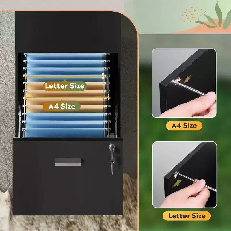 Meuble de classement vertical GALAXHERO à 3 tiroirs en bois avec serrure - Rangement pour bureau à domicile et support d'imprimante pour formats lettre/A4