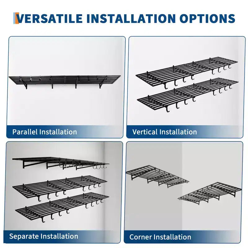 Lot de 2 étagères de rangement murales de 60x120 cm pour garage avec crochets, étagères de rangement robustes de 360 kg, organisation des étagères murales de garage