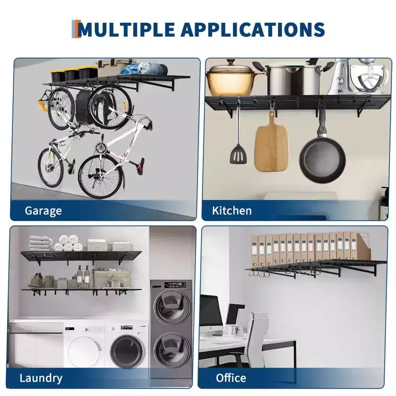 Lot de 2 étagères de rangement murales de 60x120 cm pour garage avec crochets, étagères de rangement robustes de 360 kg, organisation des étagères murales de garage