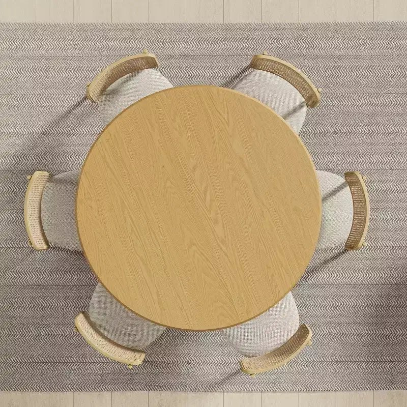 PexFix 52 Table de salle à manger ronde en bois, table de cuisine pour 4-6 personnes avec plateau à bords arqués et base conique texturée pour salon/salle à manger, café, bureau, naturel