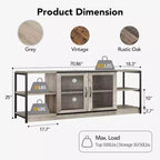Meuble TV de style industriel/fermier - Meuble multimédia de 65 po et plus avec portes grillagées et étagères ouvertes pour salon