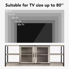 Meuble TV de style industriel/fermier - Meuble multimédia de 65 po et plus avec portes grillagées et étagères ouvertes pour salon
