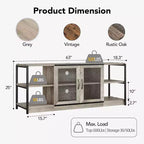 Meuble TV de style industriel/fermier - Meuble multimédia de 65 po et plus avec portes grillagées et étagères ouvertes pour salon