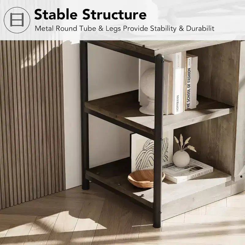 Meuble TV de style industriel/fermier - Meuble multimédia de 65 po et plus avec portes grillagées et étagères ouvertes pour salon