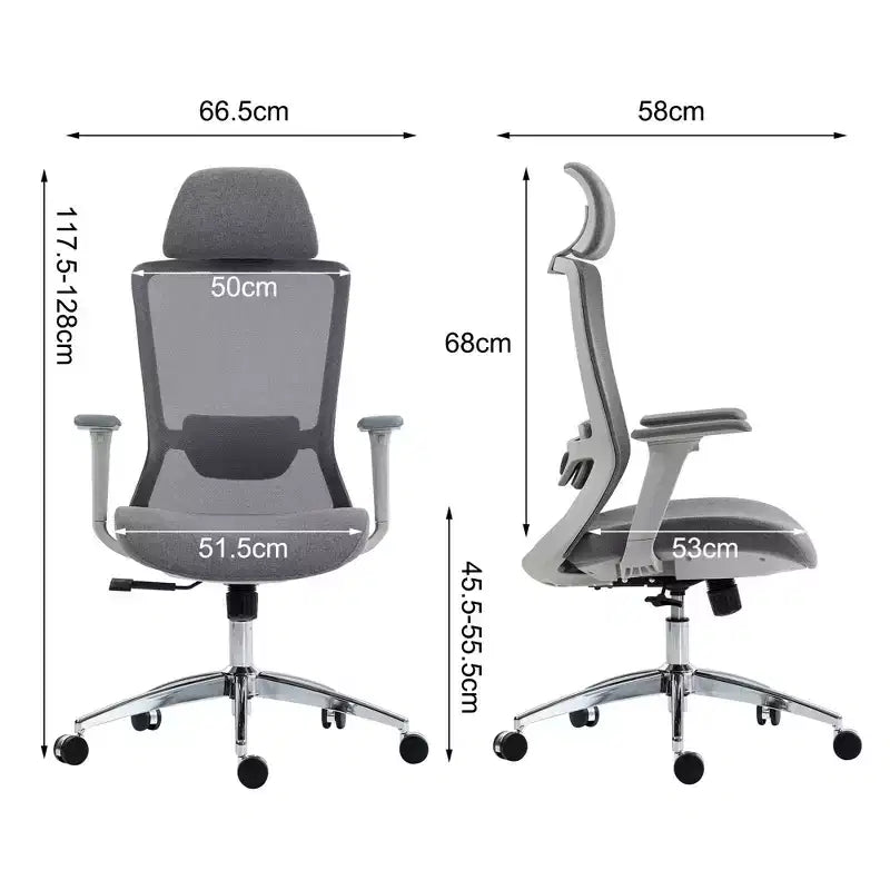 Chaise de bureau Okak à dossier haut, chaise de bureau avec appui-tête et roulettes, chaise de bureau en maille pour le bureau, le bureau ou la salle de lecture