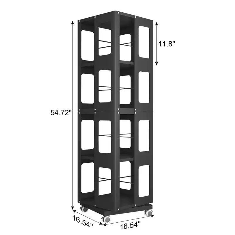 Étagère tournante Okak tout acier avec roues à 360°, étagères de rangement à 4 niveaux, organisateur de rangement pour le salon, le couloir, le bureau
