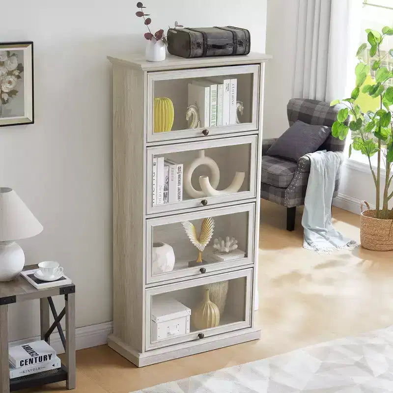 Étagère Okak, Étagère de rangement à 4 niveaux, Bibliothèque haute pour livres et CD, Organiseur de rangement pour salon, couloir, bureau