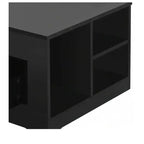 Table basse moderne pour salon, table basse LED laquée avec 2 tiroirs coulissants et étagère latérale ouverte, en bois