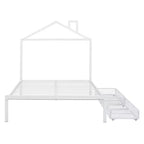 Lit double Bellemave pour enfants, lit double en métal avec tiroir pour garçons, filles, cadre de lit double avec tête de lit en forme de maison, lit cabane double, blanc