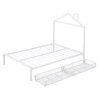 Lit double Bellemave pour enfants, lit double en métal avec tiroir pour garçons, filles, cadre de lit double avec tête de lit en forme de maison, lit cabane double, blanc