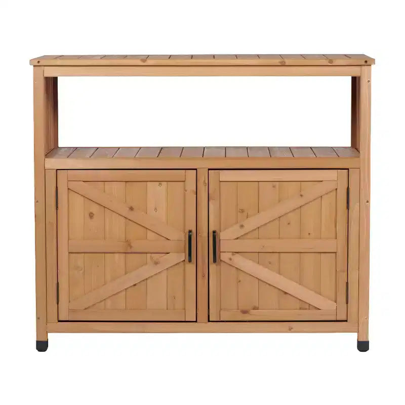 Meuble de rangement Okak avec établi de jardinage, meuble de cuisine avec 2 portes et 2 étagères, meuble bas pour salon, salle à manger, cuisine