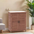 Meuble de rangement Okak avec établi de jardinage, meuble de cuisine avec 2 portes et 2 étagères, meuble bas pour salon, salle à manger, cuisine