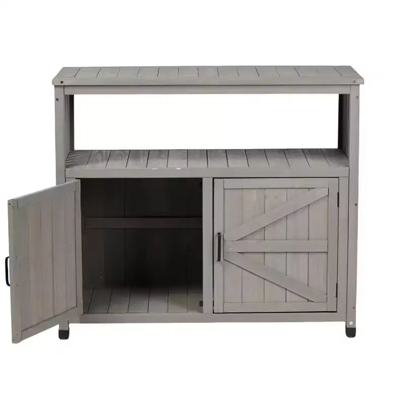 Meuble de rangement Okak avec établi de jardinage, meuble de cuisine avec 2 portes et 2 étagères, meuble bas pour salon, salle à manger, cuisine