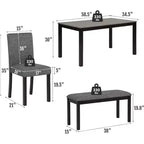 Ensemble de salle à manger 6 pièces Zevemomo en bois massif, comprenant 1 table à manger, 4 chaises rembourrées et 1 banc, pour salle à manger, cuisine, restaurant, gris foncé