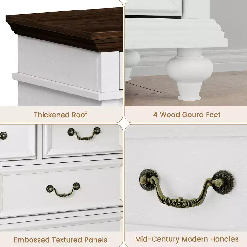 COZONY Commode de Ferme à 9 Tiroirs de 120 cm, Meuble de Rangement Rustique en Bois pour Chambre et Salon