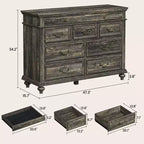 COZONY Commode de Ferme à 9 Tiroirs de 120 cm, Meuble de Rangement Rustique en Bois pour Chambre et Salon