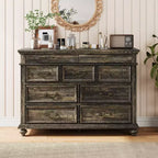 COZONY Commode de Ferme à 9 Tiroirs de 120 cm, Meuble de Rangement Rustique en Bois pour Chambre et Salon