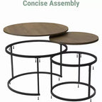 Zevemomo Lot de 2 tables basses gigognes, table basse en bois marron de 70,1 cm avec plateau à motif marbre et cadre en métal robuste, pour salon, chambre, terrasse, jardin