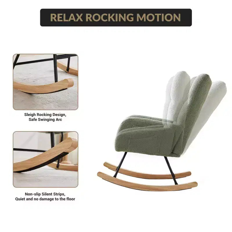 Fauteuil à bascule Teddy, Fauteuil planeur avec dossier haut, Fauteuil d'appoint moderne et confortable pour chambre à coucher, salon