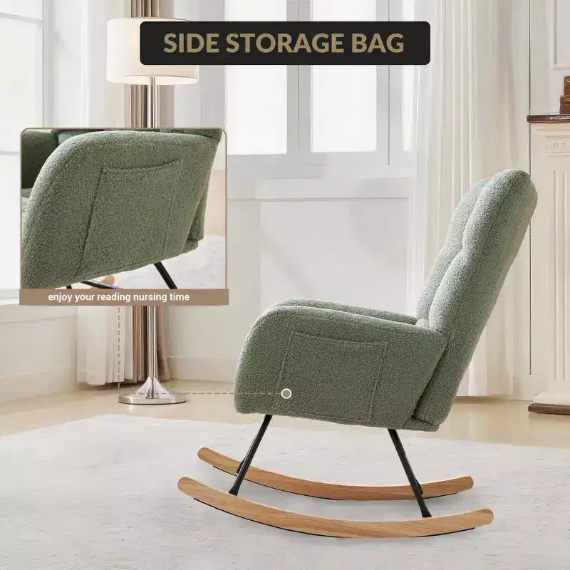 Fauteuil à bascule Teddy, Fauteuil planeur avec dossier haut, Fauteuil d'appoint moderne et confortable pour chambre à coucher, salon