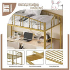 Lit mezzanine double avec escalier et garde-corps incurvé - Lattes métalliques robustes, gain de place, silencieux, pas besoin de sommier, idéal pour chambre d'enfant et dortoir, noir
