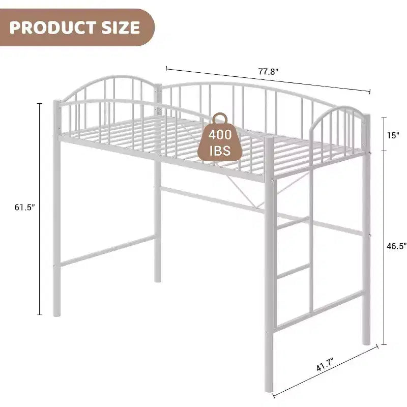 Lit mezzanine double avec escalier et garde-corps incurvé - Lattes métalliques robustes, gain de place, silencieux, pas besoin de sommier, idéal pour chambre d'enfant et dortoir, noir