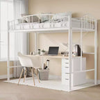 Lit mezzanine double avec escalier et garde-corps incurvé - Lattes métalliques robustes, gain de place, silencieux, pas besoin de sommier, idéal pour chambre d'enfant et dortoir, noir