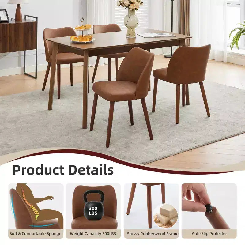 COZONY Lot de 2 chaises de salle à manger en lin, chaises d'appoint rembourrées en tissu avec dossier ailé, coussins épais et pieds en bois pour salle à manger, salon
