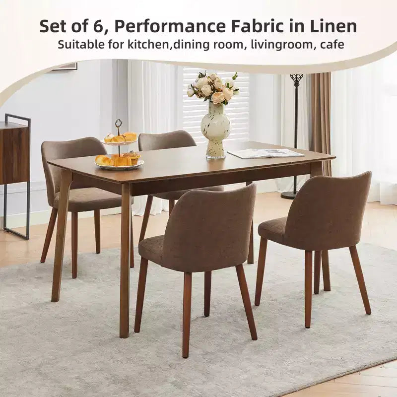 COZONY Lot de 2 chaises de salle à manger en lin, chaises d'appoint rembourrées en tissu avec dossier ailé, coussins épais et pieds en bois pour salle à manger, salon