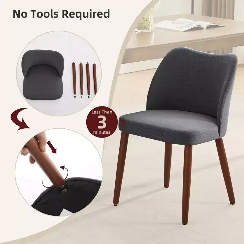 COZONY Lot de 2 chaises de salle à manger en lin, chaises d'appoint rembourrées en tissu avec dossier ailé, coussins épais et pieds en bois pour salle à manger, salon