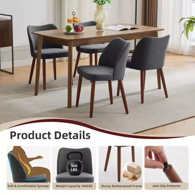 COZONY Lot de 2 chaises de salle à manger en lin, chaises d'appoint rembourrées en tissu avec dossier ailé, coussins épais et pieds en bois pour salle à manger, salon
