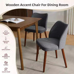 COZONY Lot de 2 chaises de salle à manger en lin, chaises d'appoint rembourrées en tissu avec dossier ailé, coussins épais et pieds en bois pour salle à manger, salon