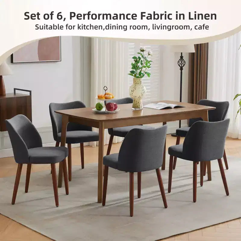 COZONY Lot de 2 chaises de salle à manger en lin, chaises d'appoint rembourrées en tissu avec dossier ailé, coussins épais et pieds en bois pour salle à manger, salon