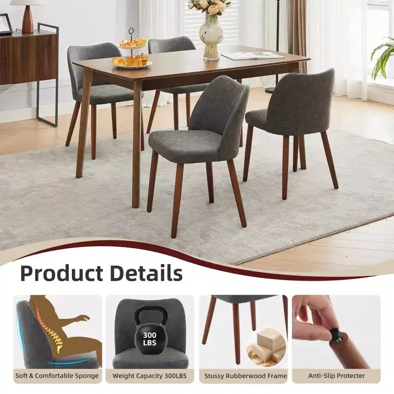 COZONY Lot de 2 chaises de salle à manger en lin, chaises d'appoint rembourrées en tissu avec dossier ailé, coussins épais et pieds en bois pour salle à manger, salon