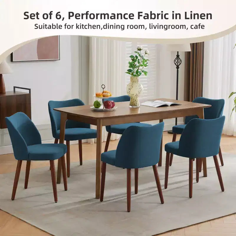 COZONY Lot de 2 chaises de salle à manger en lin, chaises d'appoint rembourrées en tissu avec dossier ailé, coussins épais et pieds en bois pour salle à manger, salon