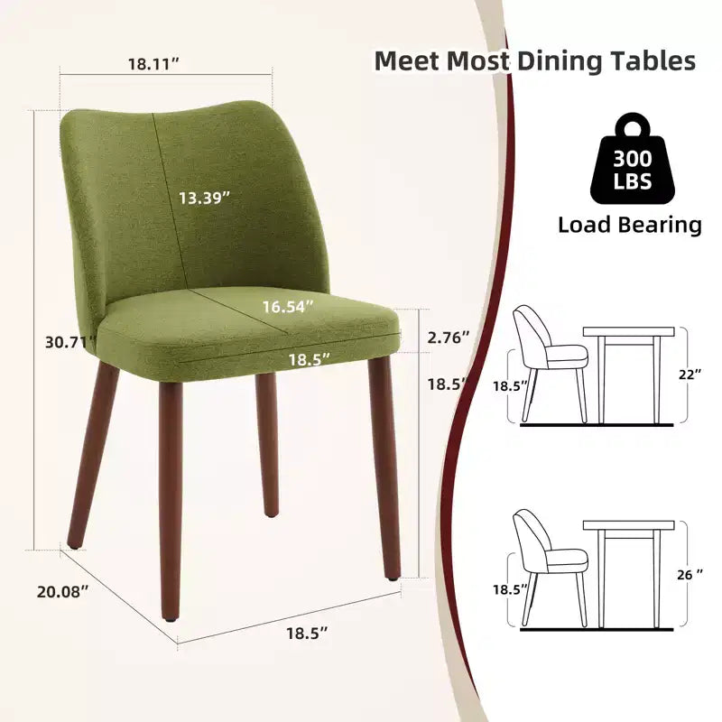 COZONY Lot de 2 chaises de salle à manger en lin, chaises d'appoint rembourrées en tissu avec dossier ailé, coussins épais et pieds en bois pour salle à manger, salon