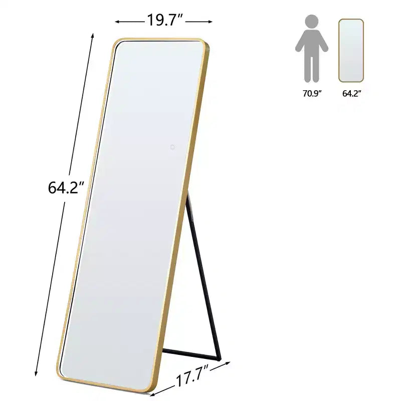 Okak 64*17in Miroir sur pied moderne à bords arrondis, Miroir psyché multifonction avec trou de suspension, Miroir mural pour dressing, salon