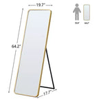 Okak 64*17in Miroir sur pied moderne à bords arrondis, Miroir psyché multifonction avec trou de suspension, Miroir mural pour dressing, salon