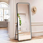 Okak 64*17in Miroir sur pied moderne à bords arrondis, Miroir psyché multifonction avec trou de suspension, Miroir mural pour dressing, salon
