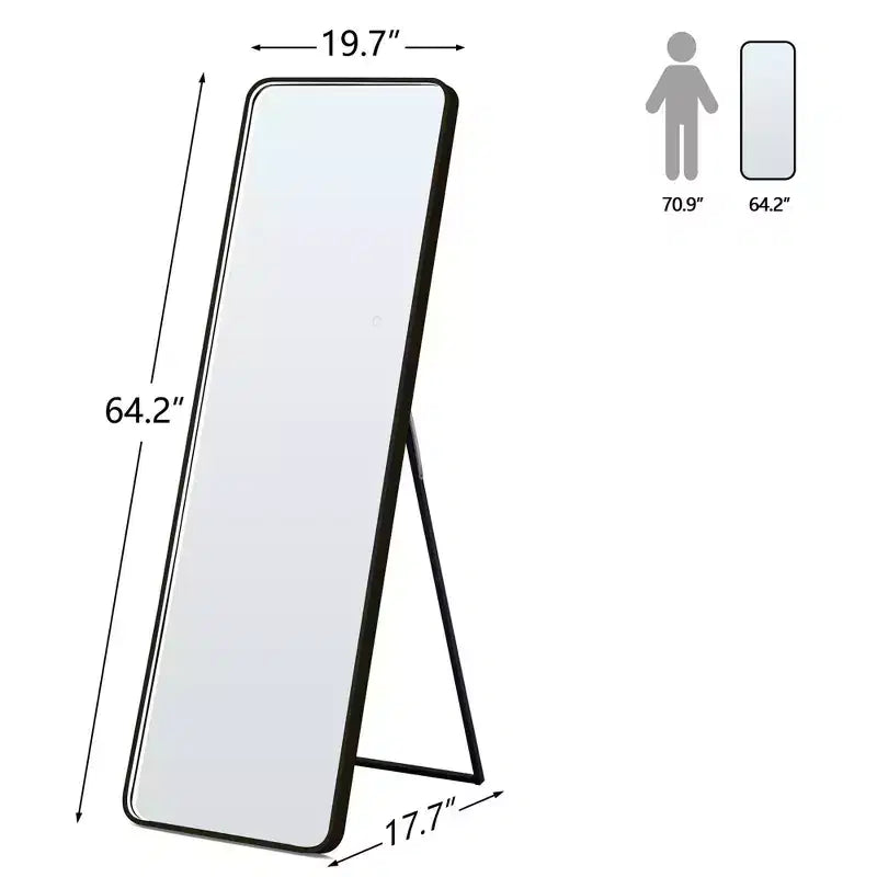 Okak 64*17in Miroir sur pied moderne à bords arrondis, Miroir psyché multifonction avec trou de suspension, Miroir mural pour dressing, salon