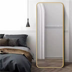 Okak 64*17in Miroir sur pied moderne à bords arrondis, Miroir psyché multifonction avec trou de suspension, Miroir mural pour dressing, salon