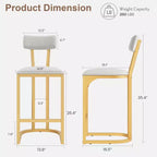 Lot de 2 chaises de bar avec dossier et pieds en métal, rembourrées, pour cuisine